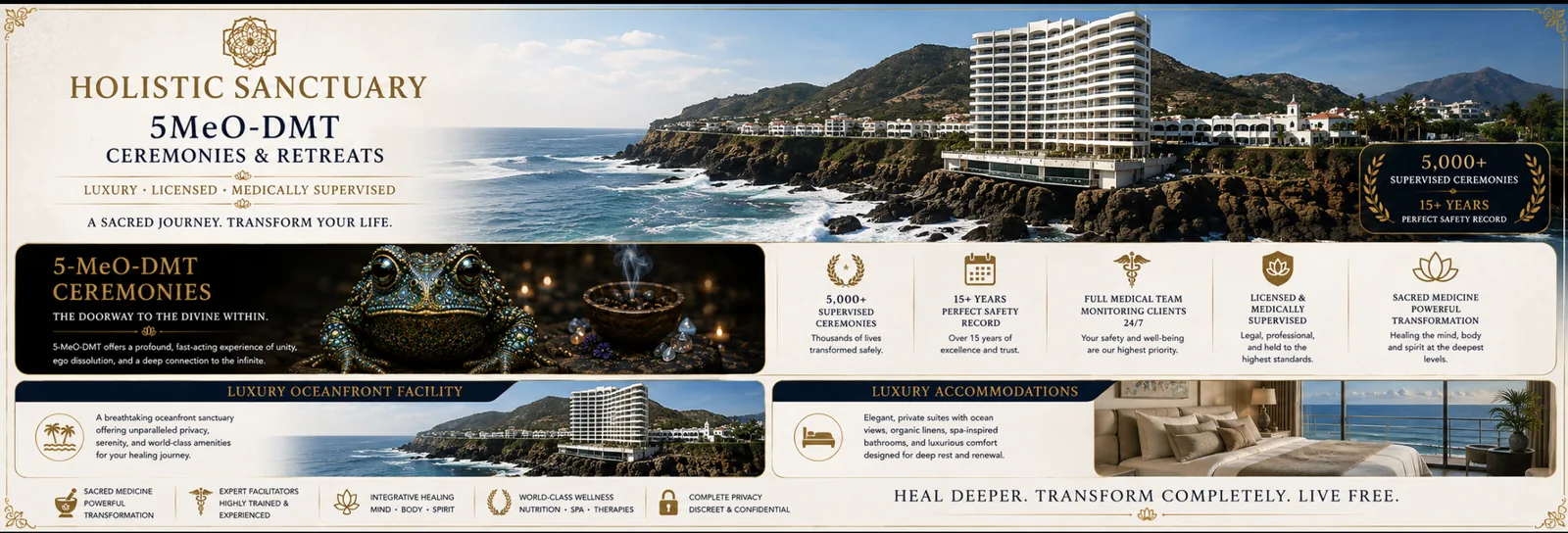 Holistic Sanctuary 5-MeO-DMT ceremonies and retreats — luxury, licensed, medically supervised oceanfront facility in Mexico