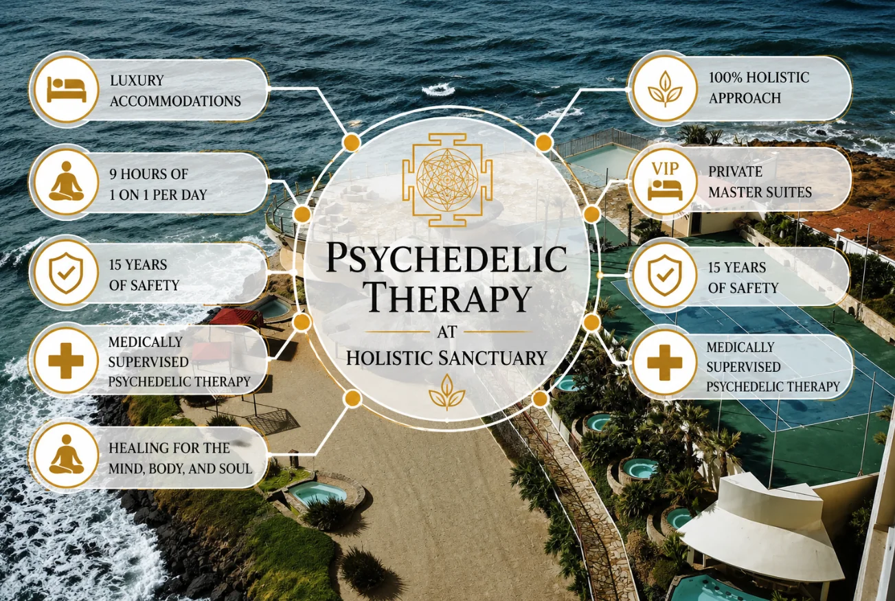 Luxury mental health treatment center California — — aerial view of the private oceanfront Holistic Sanctuary facility